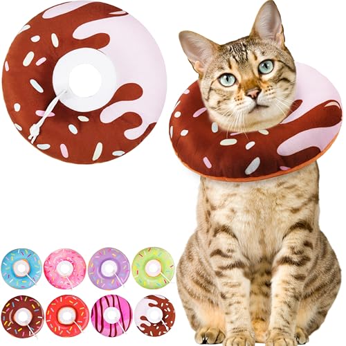 Cat Cone Collar Soft, Cute Cat Donut Collar After Surgery, Adjustable Kitten Recovery Cones to Stop Licking, Lightweight Neck Elizabethan Collars for Cats Kittens (Chocolate, Medium) - color: Chocolate, size: Medium