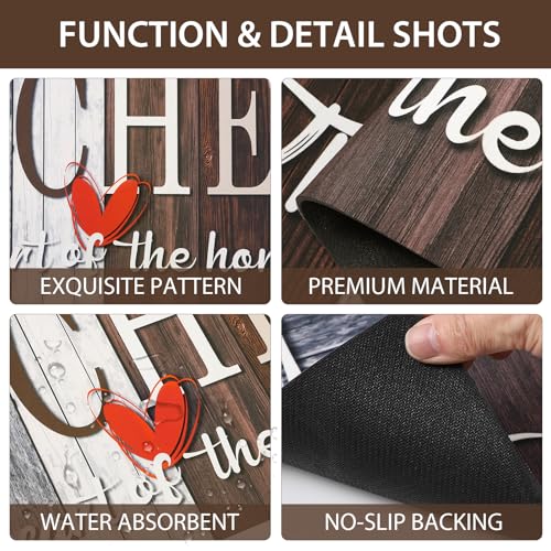 Kitchen Rugs Set 3 Piece, Non Slip Kitchen Mats for Floor, Soft Fabric with Rubber Backing, Farmhouse Anti Fatigue Runners Carpet for Home Kitchen Laundry Room Hallway Rustic Dark Brown & Grey - color: Rustic Dark Brown & Grey