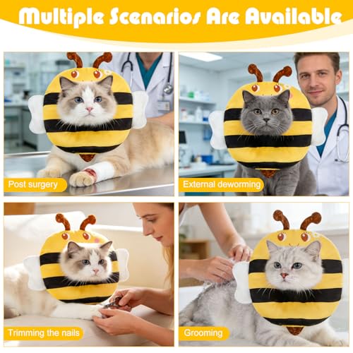 Cat Cone Collar Soft, Cat Recovery E Collar After Surgery to Stop Licking, Adjustable Waterproof Neck Elizabethan Pet Kitten Puppy Donut Pillow for Cats Wound Healing, Bee - color: Bee, size: Small(5-9.5in)