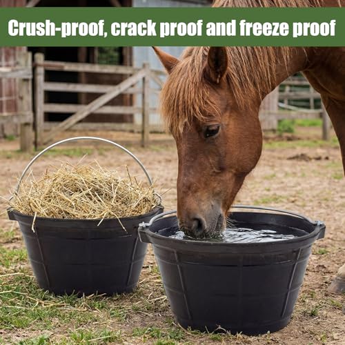 Sadnyy 2 Pcs Rubber Feeder Bucket, Quart Gallon Rubber Horse Feed Bucket with Handle Large Utility Feed Pan Dog Bowl Horse Feeder for Goats Horses Animal Feeding, Inches(13.4 x 7.3 Inches,Classic) - size: 13.4 x 7.3 Inches, style: Classic