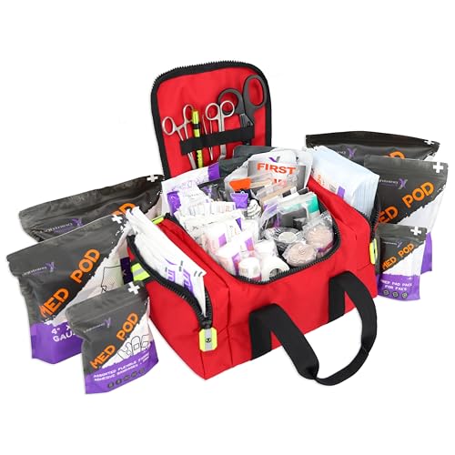 Lightning X Value Compact Medic First Responder EMS/EMT Stocked Trauma Bag w/Basic Fill Kit A - RED - color: Red