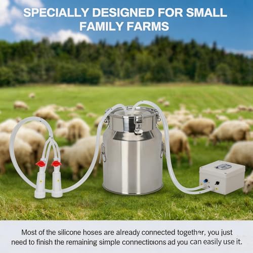 14L Goat Milking Machine, Rechargeable Battery Adjustable Pulse Vacuum Electric Goat Milking Machine,Portable Milking Machine,Individual Pulsation Adjustment, Udder Protection - size: 14L Goat