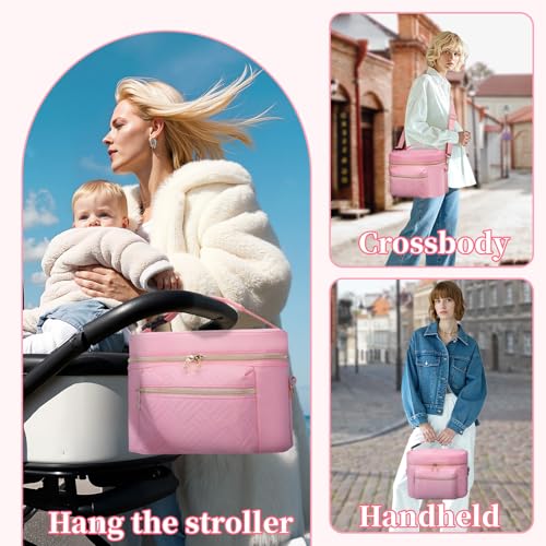 GDNasist Wearable Breast Pump Bag, Pumping Bag with Mat & Shoulder Strap | Portable Pumps Carrying Case Bag Compatible with Willow/Elvie/Medela/Momcozy for Nursing & Working Moms, Pink - color: Pink