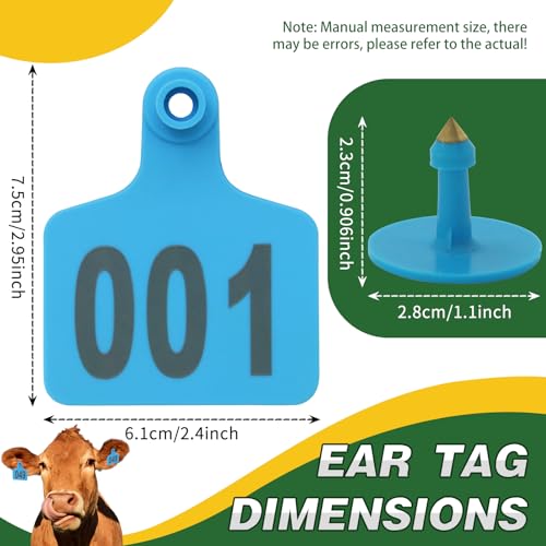 100PCS Cattle Ear Tags Numbered 001-100,Plastic Livestock Ear Tags with Animal Identification Tags for Cattle Cows Hogs Pigs Sheep Goats (Blue) - color: BLUE