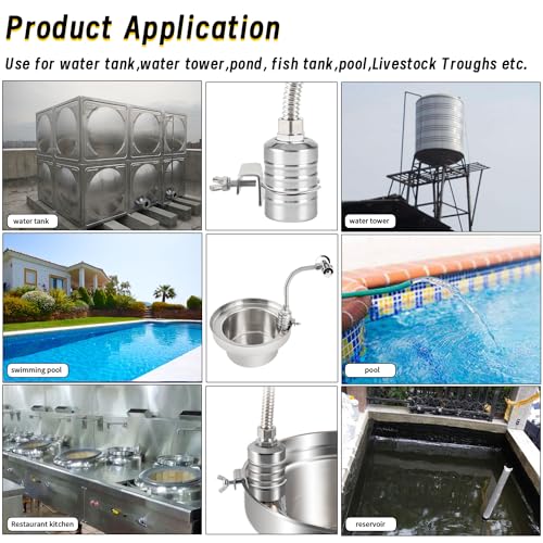 Float Valve, 1/2" to 3/4" 1" 304 Stainless Steel Fully Automatic Water Level Controller, Automatic Water Level Control Float Valve for Water Tank, Livestock Troughs, Pool, Distiller