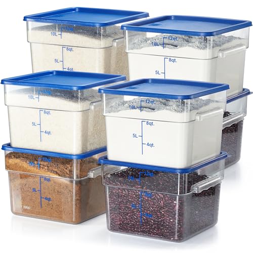 CURTA 8-Pack 12 Qt NSF Clear Polycarbonate Food Storage Containers with Blue Lids - Square, Commercial-Grade, Freezer & Dishwasher Safe, Stackable - color: 12.0 Qt 8-Pack(Blue Lids)