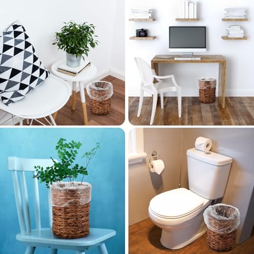 Ctosree 2 Pcs Wicker Trash Can Basket Woven Waste Basket with Lid Bathroom Wastebasket Garbage Bin with 100 Pieces of Trash Bags for Bedroom Farmhouse Home Office Kitchen(Deep Coffee, Small) - color: Deep Coffee,, size: Small