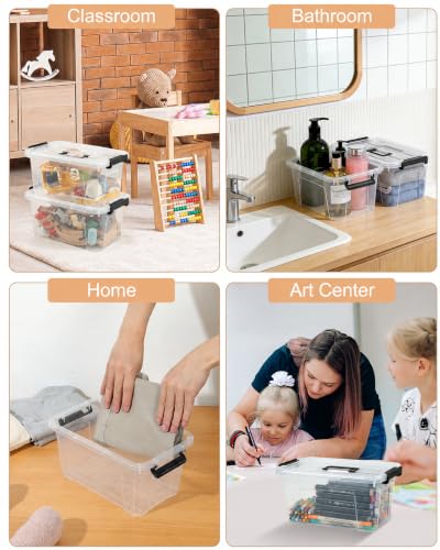 EOENVIVS Plastic Storage Bins with Lids 6 Pack Storage Organizer, 7 Quart Stackable Storage Boxes with Buckle Lids and Handle easy for Home Office Pantry Organization, Clear - color: Clear+Black