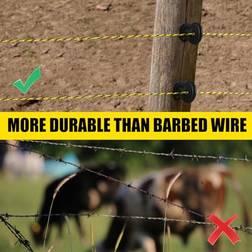 Upgrade Electric Fence Polywire 660FT,200 Meters, 6 Stainless Steel Strands for Reliable Conductivity, Portable Electric Fencing, UV Resistant, Rust Resistant, Highly Conductive, Easy to Install - size: 660 Feet