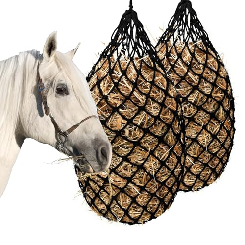2-Pack Heavy-Duty Slow Feeder Hay Nets for Horses, 40 Inch Hanging Hay Bag with 2 Inch Mesh, for Stable/Trailer - Universal for Horses, Cattle, Sheep, Goats, Donkeys