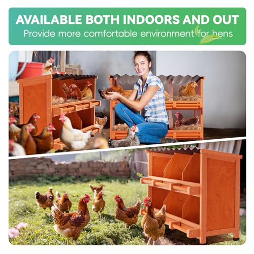 2-Tier Chicken Nesting Box, 6 Compartment Wooden Nesting Box for Chickens with Waterproof Roof, Non-Slip Stable Base, Heavy Duty Chicken Laying Boxes for Hens, Duck, Poultry, Bird, Orange - size: 38.8"L x 12.6"W x 29.8"H