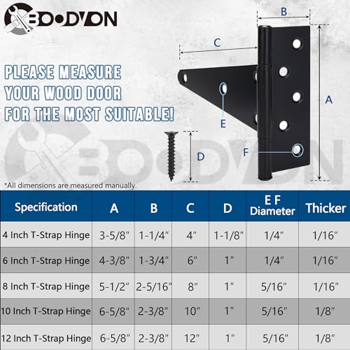 12 Inch T-Strap Gate Hinges, Shed Barn Door Hinges Heavy Duty, Black Tee Hinges for Wooden Fences, Yard Gate, Wrought Hardware Iron Rustproof (2Pack/Set) - size: 12 Inch