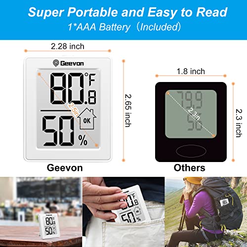 Indoor Thermometer 3Pcs with Battery Magnetic Stand Digital Humidity Gauge | Geevon Black Mini Room Hygrometer Small Temperature Monitor Desktop Wall Mount Bracket for Room Home Office Fridge Car Den