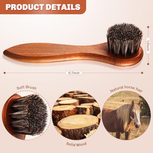 4 Pcs Horsehair Shine Shoes Brush Kit Polish Dauber Applicators Cleaning Leather Shoes Boots Care Brushes Suede Cleaner Brush with Microfiber Shoe Cloth(Brown Handle B) - style: Brown Handle B