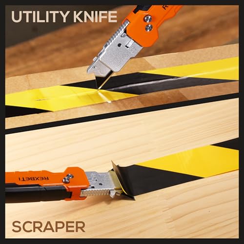REXBETI 2-in-1 Utility Knife & Scraper, Zinc Alloy Body, Blade Storage