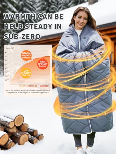 Wearable Heated Blanket,12V Cordless 15000 mAh,3 Heating Set | Cordless heating pad design,Battery Operated,Sherpa Lining,Heated Shawl Throw Blanket for Car,Camping,Backpacking,Hiking - color: Elegant Gray
