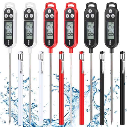 Copkim 6 Pcs Food Thermometer Instant Read Probe BBQ,Black, White, Red | Waterproof Stainless Probe, Accurate Temperature Reading, Meat Grilling Baking Water Milk Yogurt Cooking Kitchen BBQ - color: Black, White, Red