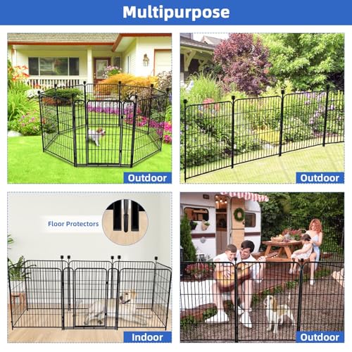 ADAVIN Tall Garden Fence with Gate, 48 in(H) 8 Panels Heavy Duty Iron Metal Animal Barrier Fence, Indoor Dog Playpen, Temporary Fencing, Dog Fence Outdoor for Yard, Total17.7 Ft(L), Black - size: 8panels-48in(H)×17.7ft(L)