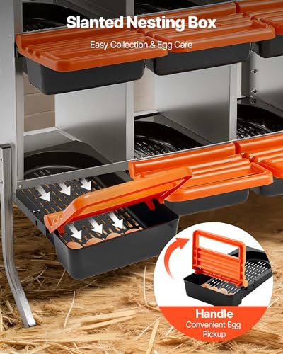 VEVOR Chicken Nesting Boxes, 8 Compartments, with Support Legs, Easy Egg Collection, Galvanized Steel and High-Strength Plastic, Roll Away Nesting Boxes for Chickens and Hens Laying Eggs, Orange - size: 41.7"L x 20.7"W x 39.0"H