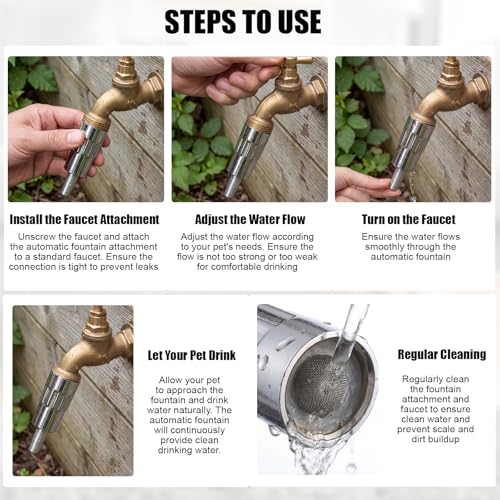 Qinyoung 1 Pack Dog Waterer Faucet, 3/4" Hose Spigot Attachment Outdoor | Lick-activated Fountain Design, Anti-leak Tape Included, For Dogs Livestock Pets, Metal Construction, Outdoor Yard Use