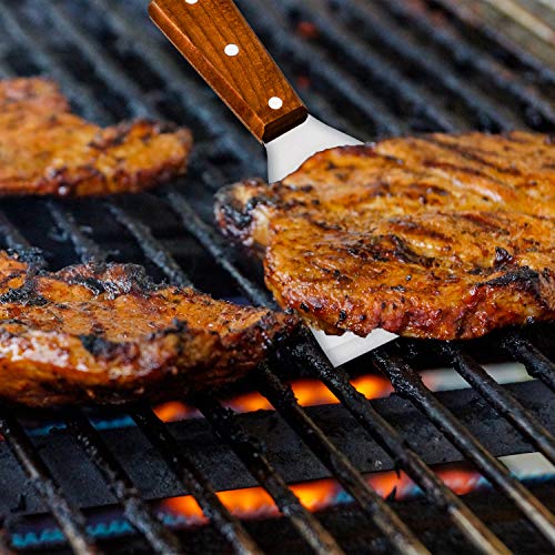 Super Z Outlet Stainless Steel Blade Grill Slant Edge Scraper Wooden Handle for Food Service, Cleaning Supplies, Barbecue Cooking Restaurants