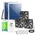 Solar Exhaust Fan for Greenhouse with Smart Thermostat and Battery | Triple 5.5" Solar Powered Fans, Adjustable Temp Control, 2PCS 25W Bifacial Panels, for Chicken Coop, Outdoor, Garage, Shed - size: 3*5.5 Inch