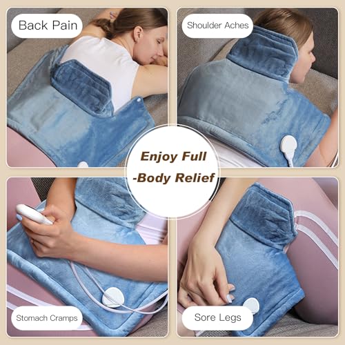 SEISSO Heating Pad for Shoulder Back Neck Knee Leg Pain, Electric Blanket | Soft Electric Heated Wrap With 3 Timer Options, 10 Heat Settings, Auto-Off, Cozy Warmth Gifts for Home, Office Women Men - color: Blue