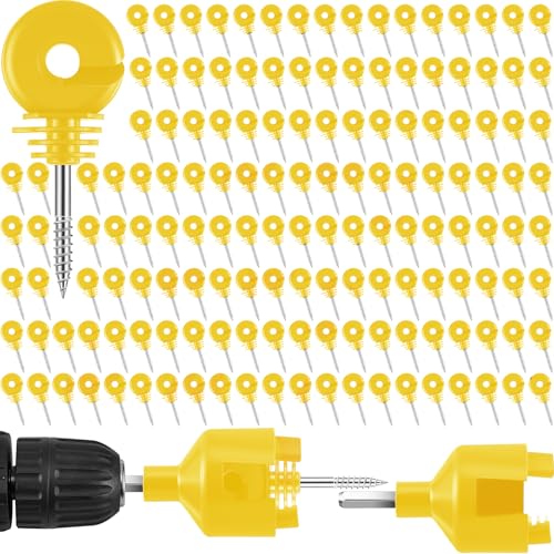 200 Pcs Electric Fence Insulator with 1 Pcs Insulator Socket Tool Screw in Ring Post Wood Post Electric Fence Ring with Socket Tool for Animal (Yellow) - color: Yellow