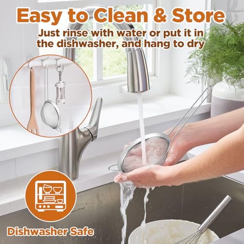 9 Packs 8.8 x 3.9 Inches Stainless Steel Fine Mesh Strainer Small Cocktail & Tea Strainer with Handle for Coffee, Juice, Powdered Sugar