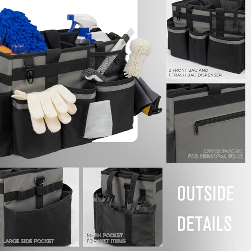 SCAVATA Wearable Cleaning Caddy, Cleaning Caddy Supplies Organizer with Handle & Shoulder Straps for Housekeepers, Under Sink & Car Cleaning Tool Organizers Bag with 4 Foldable Divider (MediumGrey) - color: MediumGrey
