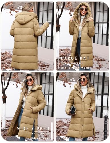 Winter Coats for Women-Puffer Jacket Hooded Warm Winter Long Coat Thickened Down Alternative Jacket Outwear - color: Khaki, size: X-Large