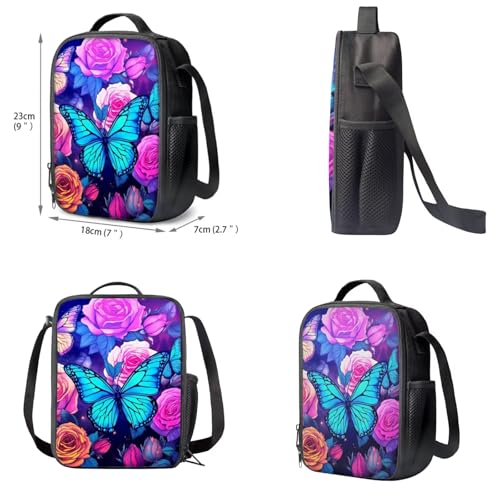 Upetstory 5 In 1 Butterfly Backpack for Girls 6-8 8-10 Kids School Bag Set with Lunch Bags Pencil Case Teen Girls School Bookbag Elementary Kindergarten Water Bottle Sleeve Book Cover - color: Butterfly