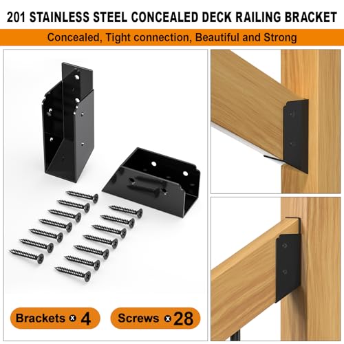 30° Stair Angle Stainless Steel Deck Railing Brackets Connectors for 2"x4" | Actual 1.5"x3.5" Railing Wood Post Stair Fence Railing Connectors with Coated Wood Screws, 2 Pair. - style: 4PCS
