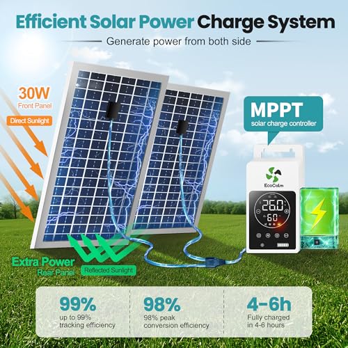 Solar Ceiling Fan Light 52" for Outside with Battery and Thermostat | Solar Powered Gazebo Fan, 2PCS 30W Bifacial Panels, Humidity Display, for Patios, Porch, Greenhouse, Adjustable Temp Control