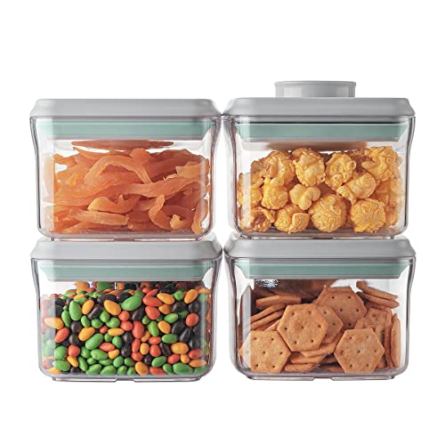Airtight Container Set - (380ml 4 Pcs) Stackable One Button Openning Food Containers for Snacks Candy Salt Herbs Spices BPA-Free Tranparent (0.32 QT * 4) - color: 0.32 QT * 4