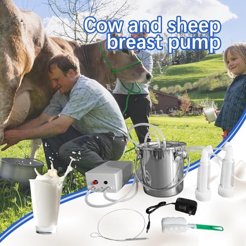 Milk Machine for Goats - Goat Electric Milking Machine - Efficient & Gentle Animals, Food Grade Milk Bucket 3L, Pulsating Vacuum Pump for Dairy Farms
