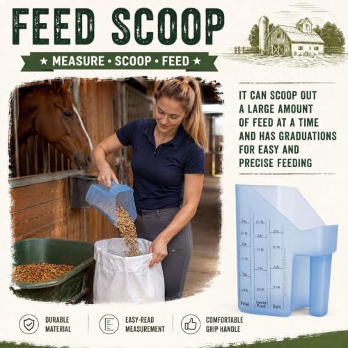 Uiifan 2 Pcs 3 Quart Horse Feed Scoop with Measurements for Farm, Blue - style: Blue