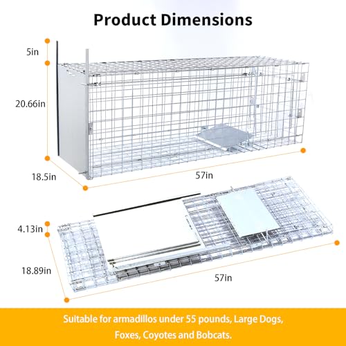 Timaze 57" Large Foldable Humane Live Animal Trap Cage | Heavy-duty foldable animal trap cage,suitable for large dogs,foxes and coyotes weighing up to 55 pounds