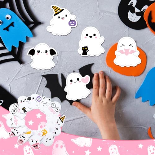 Yinder 24 Pads Kawaii Ghost Sticky Notes Fun Cartoon Memo for School | Cute Animal Designs with Cat Pumpkin Candy, Self Adhesive Memo Pad for Office Party Supplies, Bulk Gift for Students - style: Ghost