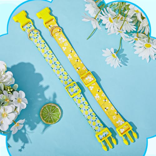 2 Pack Goat Collars with Bells, Sheep Grazing Copper Bells and Adjustable Nylon Collar Set Loud Bronze Bell Small Farm Animal Sheep Cow Accessories(Lemon, Bee) - style: Lemon, Bee