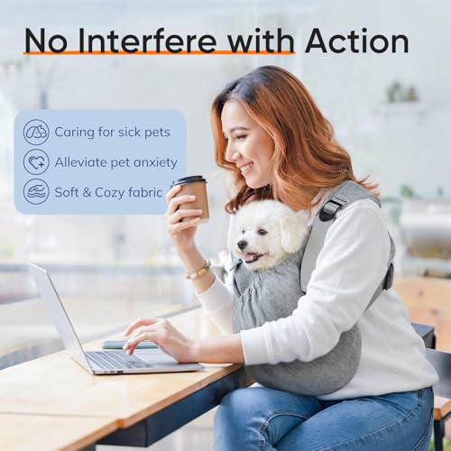 Supet Dog Sling Carrier for Pets, Adjustable Hands Free Front Chest Pouch | Reduces Back & Neck Pain Anti-Anxiety Backpack, 62% Cotton Blend Soft Bag, Fit Dogs, Cats, Puppy (Grey Plus 11-18Lbs) - color: Grey, size: Plus ( 11 - 18Lbs )