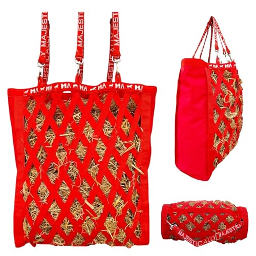 Majestic Ally Double Side Open Slow Feeder Hay Bag - Diamond Shaped Obliquely Placed Webbing (Red) - color: Red