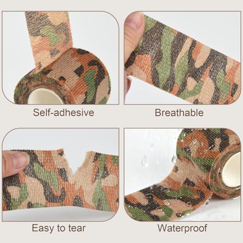 12 Rolls Non-Woven Vet Wrap Cohesive Bandages,Self Adherent Wrap Self Adhesive Bandage, Vet Wraps, Non-Woven for Wrist, Ankle, Sprains, Swelling, Pet Horse Animals(Camouflage,2 inchx 5 Yards)