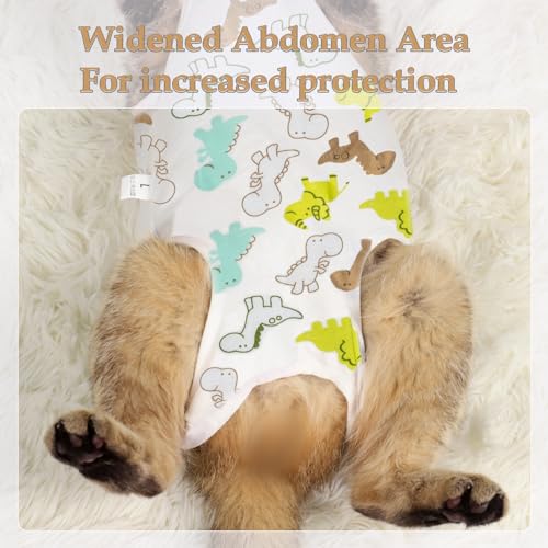 ANWA Cat Recovery Suit - Breathable Cat Onesie for Cats After Surgery Female, Kitten Surgery Recovery Suit Female Abdominal Wounds - color: Dinosaur, size: Small