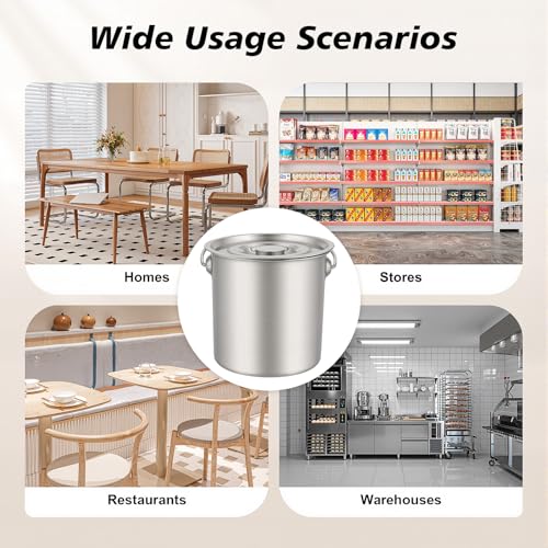 12L Stainless Steel Bucket with Lid & Handle, Silver Milk Pail | Metal Bucket Multipurpose Storage Container for Pet Food Rice Sand Ice - size: 12L