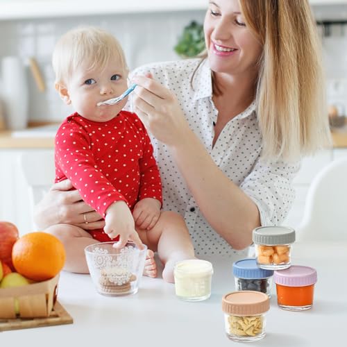 12 pcs Baby Food Storage Containers 4 Oz Small Glass Jars with Lids | Leak-proof Seal, Stable Stacking, Easy to Mark, Clear graduations Make Measuring User-friendly, BPA Free Reusable