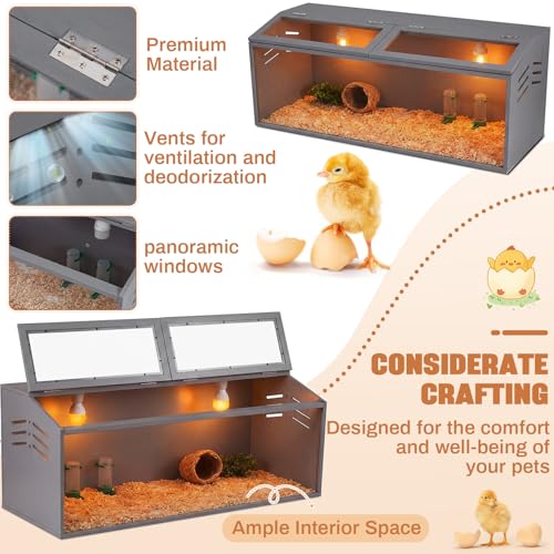 CroBlissful 40 x 16 x 16 in Brooder Kit Box for Chicken Quails Indoor Outdoor with Leg Stand Sliding Door, Bulb Set and Feeder, Baby Chicken Coops for Ducks, Hamsters, Lizards, Mice, Rat(Grey) - color: Grey, size: 40 x 16 x 16 in, style: Table Legs