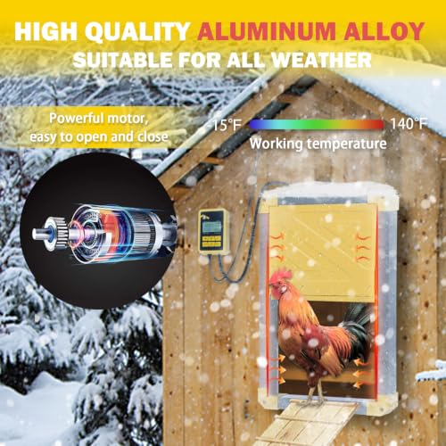 Aivituvin Solar-Powered Automatic Chicken Coop Door with Heating, Weatherproof Auto Opener for Chicken Houses/Duck Runs, Dual Power Modes, Safety Sensor, Easy Installation (Grey) - size: 22.4"L x 3.5"W x 14.6"H