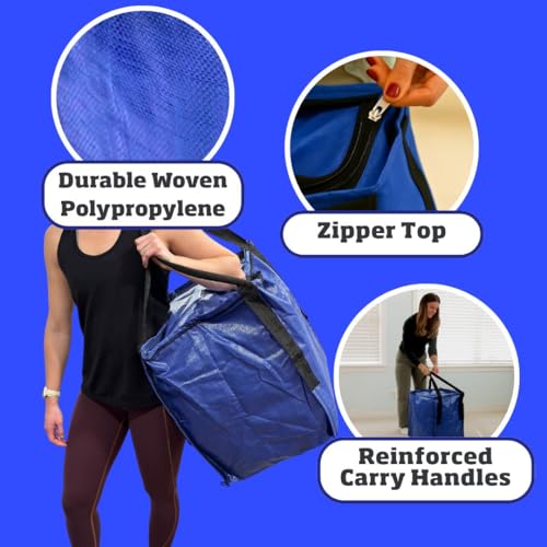 DURASACK 22-Gallon Zipper Top Heavy Duty Storage Tote Bags, Single, Blue | Rugged Woven Polypropylene Moving Bag, Reusable Self-Standing Design, Holds up to 500 Pounds - color: Blue, size: Medium