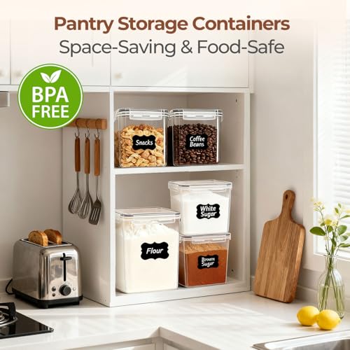 ComSaf Airtight Flour and Sugar Container 2.6Qt & 5.5Qt 3Pack, Wide Mouth | Plastic Food Storage Canister with Lid, Flour Sugar Cereal Rice Oats, Pantry Kitchen, Stackable Baking Supplies, Label, Scoop - size: 5.5Qt/2.6Qt-Square